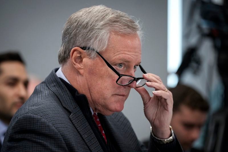 Then-White House chief of staff Mark Meadows was involved in several efforts to overturn the 2020 presidential election in Georgia. He texted Secretary of State Brad Raffensperger several times ahead of President Donald Trump's call to the Georgia official to pressure him to reverse the results of the election. He also lobbied state Sen. Marty Harbin to back a special legislative session to install pro-Trump electors after Joe Biden carried the state, writing in a text that “the state legislature can take over the electoral process.”(Drew Angerer/Getty Images/TNS)