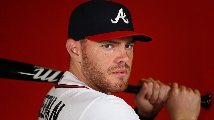 Freddie Freeman poses for his portrait during photo day Friday. (Curtis Compton/ccompton@ajc.com)