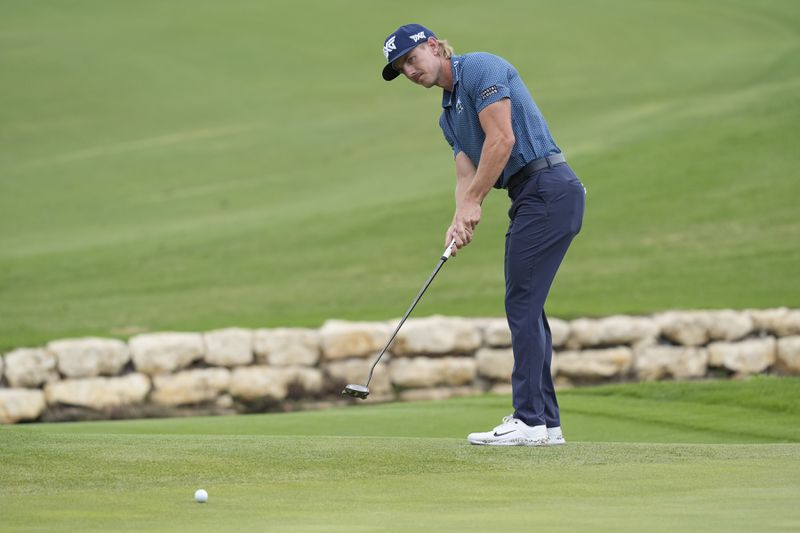 Jake Knapp putts on the 18th hole during the second round of the Byron Nelson golf tournament in McKinney, Texas, Friday, May 3, 2024. (AP Photo/LM Otero)