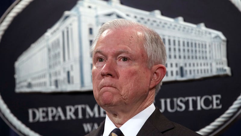 FILE PHOTO: U.S. Attorney General Jeff Sessions listens during a news conference on July 13, 2017 at the Justice Department in Washington, DC.