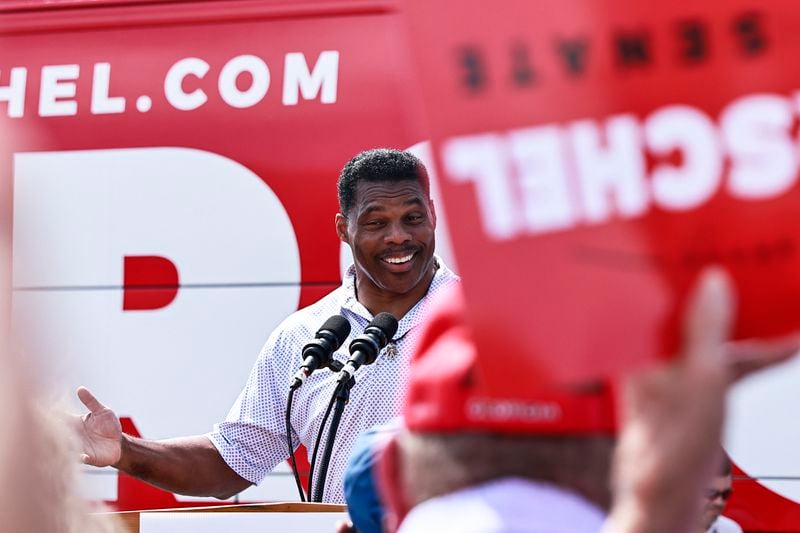 Republican U.S. Senate candidate Herschel Walker speaks to a crowd of voters while campaigning in Emerson, Ga. on Wednesday, September 7, 2022. In a Fox 5 interview, Republican Senate hopeful Herschel Walker was asked about the imminent closure of the Atlanta Medical Center. He suggested that people fix the problem. (Natrice Miller/ natrice.miller@ajc.com)