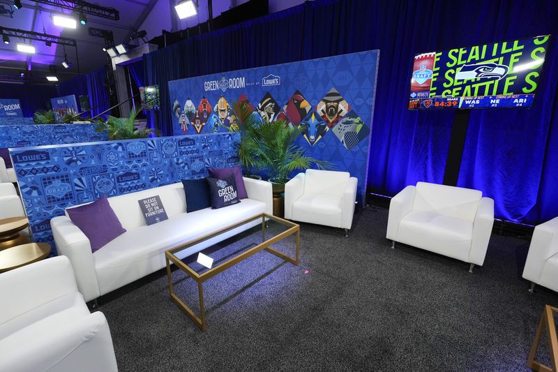 A view of the NFL Draft green room is shown, Wednesday, April 24, 2024, in Detroit. (AP Photo/Paul Sancya)