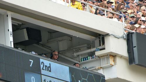 Defensive coordinator Ted Roof returned to the coaching box Saturday, calling plays from that loft for the first time this season. (AJC photo by Hyosub Shin)