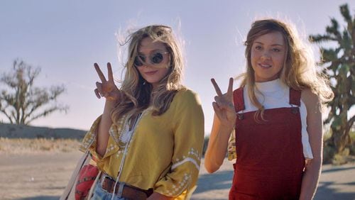 Taylor (Elizabeth Olsen, left) and Ingrid (Aubrey Plaza) star in “Ingrid Goes West.” Contributed by NEON