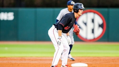 Georgia outfielder Ben Anderson (44) during a game against Georgia Tech at Foley Field in Athens, Ga., on Friday, Feb. 28, 2020. (Photo by Tony Walsh)