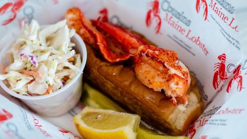 Large chunks of lobster are immediately apparent in the classic Maine lobster roll, your best option at Cousins Maine Lobster in Lenox Square mall. CONTRIBUTED BY HENRI HOLLIS