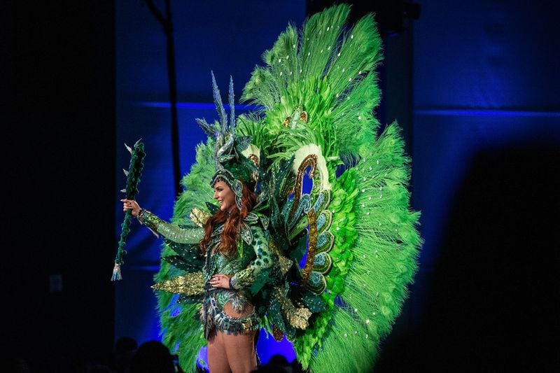  Miss Canada Alyssa Boston showcases her costume that represents her country at the Miss Universe Pageant National Costume Show in Atlanta on Friday, Dec. 6, 2019.  PHOTO BY ELISSA BENZIE/FOR THE AJC