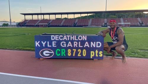 Georgia's Kyle Garland set the U.S. collegiate record for the decathlon Saturday in Fayetteville, Ark., with 8,720 points. (Photo courtesy of UGA Sports Communications)