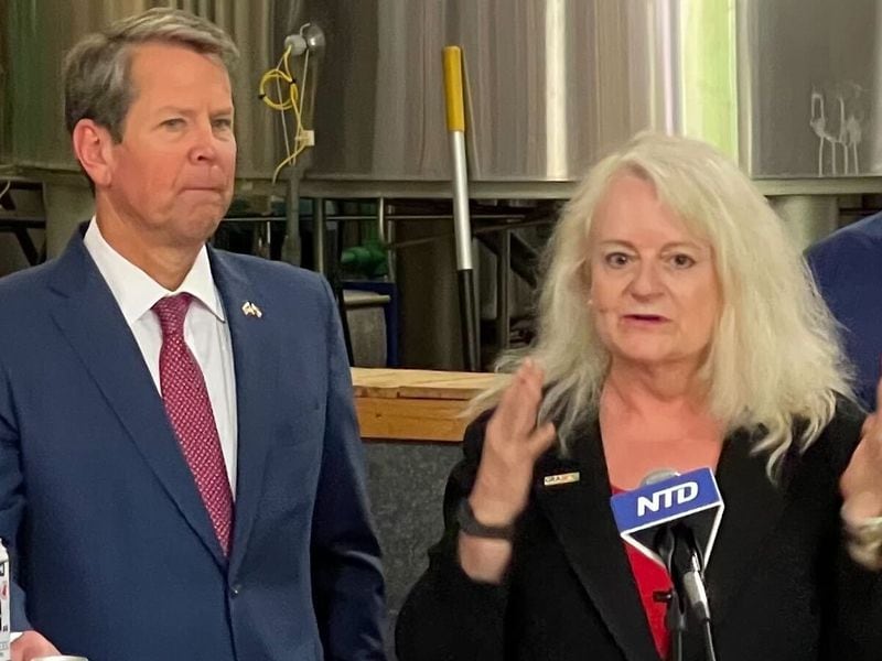 As head of the Georgia Restaurant Association, Karen Bremer, seen with Gov. Brian Kemp, worked to establish relationships with local and state officials. Courtesy of Karen Bremer