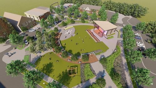 A $3,668,500 contract was awarded to JHC Corp. on Feb. 4 by a 4-1 vote of the Powder Springs City Council for the downtown park. (Artist’s rendering courtesy of Powder Springs and TSW)