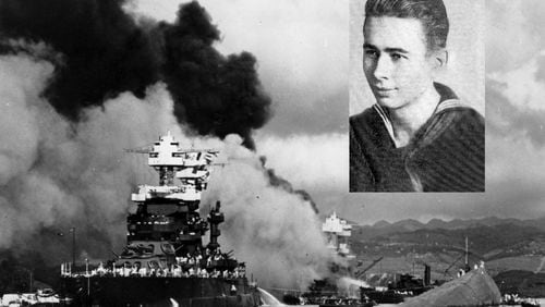 Walter B. Manning — records show he had connections to Bartow County and Albany — was killed aboard the USS Oklahoma in the Japanese attack on Pearl Harbor in 1941.  The hull of the Oklahoma barely remains above the water in the lower right corner of this photo taken shortly after the attack.

FILE - In this Dec. 7, 1941 file photo, part of the hull of the capsized USS Oklahoma is seen at right as the battleship USS West Virginia, center, begins to sink after suffering heavy damage, while the USS Maryland, left, is still afloat in Pearl Harbor, Oahu, Hawaii. (AP Photo/U.S. Navy, File)