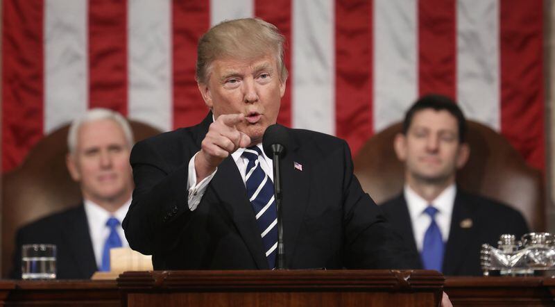 President Donald Trump addresses a joint session of Congress on Feb. 28, 2017. (Jim Lo Scalzo/Pool Image via AP, File)