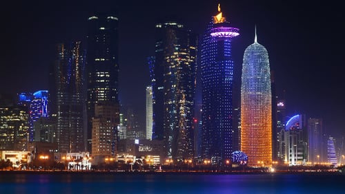 The illuminate skyline of is seen on January 7, 2014 in Doha, Qatar.