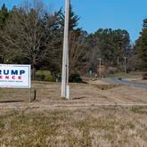 Homer, Georgia — A campaign sign for former President Donald Trump is displayed in a residential yard in Banks County on Inauguration Day. Nearly nine out of 10 voters in the county voted for Trump in the last general election and four years earlier. (Alyssa Pointer / Alyssa.Pointer@ajc.com)