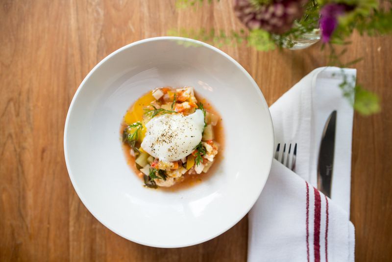 The Deer and the Dove Giardiniera with leaves and broccoli, and Sam's slow cooked egg. Photo credit- Mia Yakel.