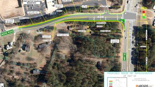 Dual left-turn lanes are proposed for the intersection of Neese Road and Ga. 92 in Woodstock. CITY OF WOODSTOCK