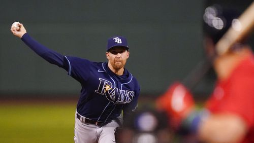 Rays pitcher Collin McHugh delivers against the Red Sox during Game 4 of an American League Division Series in 2021. McHugh recently signed with the Braves. (AP Photo/Charles Krupa)
