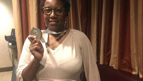 Mashama Bailey of The Grey in Savannah celebrating with her James Beard Award for Best Chef: Southeast.