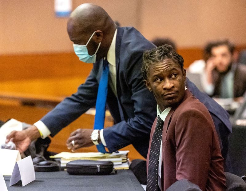 Rapper Young Thug, whose real name is Jeffery Williams, waits for the jury selection portion of the trial to continue in a Fulton County courtroom on Tuesday, Jan. 24, 2023, in Atlanta, Georgia. (Steve Schaefer/The Atlanta Journal-Constitution/TNS)