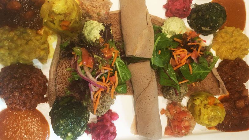 The vegetarian platter at Desta Ethiopian Restaurant.