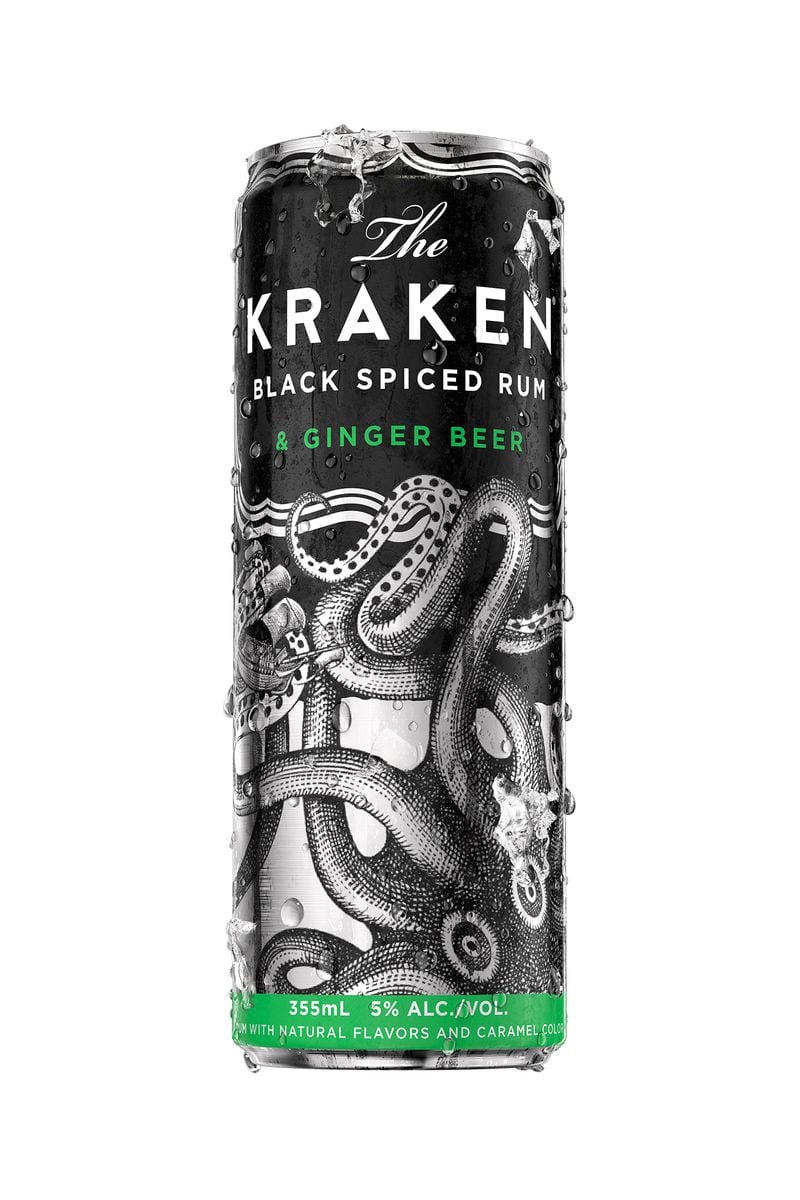Kraken Rum's new ready-to-drink line, made with Caribbean rum, includes a canned cocktail using ginger beer, as well as another with cola and a rum punch. Courtesy of Kraken Rum