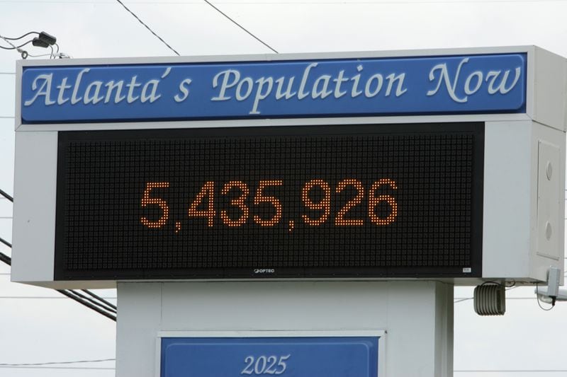 The Atlanta population sign at 2025 Peachtree Road, in front of the Darlington Apartments, in 2008.