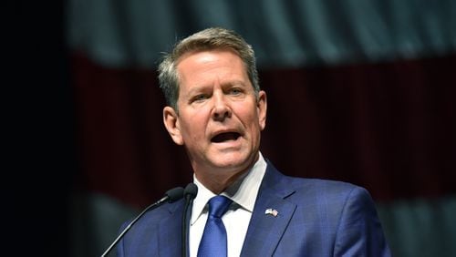 May 18, 2019 Savannah - Governor Brian Kemp speaks during 2019 GAGOP State Convention at Savannah International Trade and Convention Center in Savannah on Saturday, May 18, 2019. More than 1,000 conservative activists gathered Saturday to plot the Georgia GOP's strategy for next year's presidential election and select a new leader who will help steer the party's course. HYOSUB SHIN / HSHIN@AJC.COM
