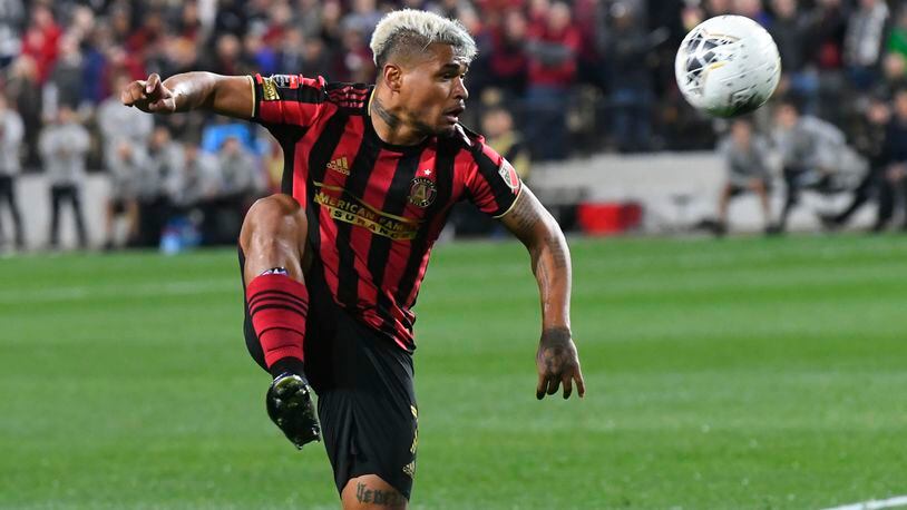 Atlanta United forward Josef Martinez fires a shot on goal against Motagua FC during the first half of soccer in the Scotiabank Concacaf Champions League, Tuesday, Feb. 25, 2020, in Kennesaw, Ga. (John Amis/Special)