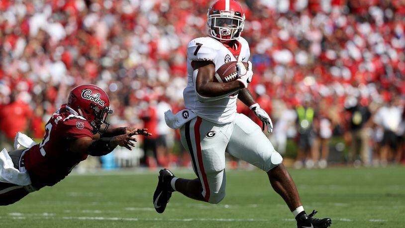 D'Andre Swift scores a touchdown against South Carolina.(Photo by Streeter Lecka/Getty Images)