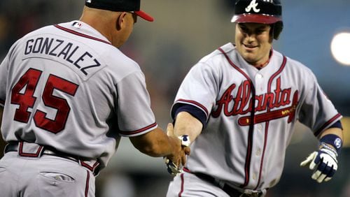 Matt Diaz (right) was the Braves’ opening-day left fielder in 2008 and 2012, the only player with multiple opening-day starts in left for the team in the past 11 years. They’ve had 10 different opening-day left fielders in the past 10 years.  AP Photo/Gene J. Puskar)