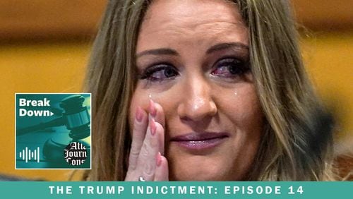 Jenna Ellis got emotional as she pleaded guilty to a felony count of aiding and abetting false statements and writings on Tuesday, as part of a plea deal with Fulton County prosecutors. The latest episode of "Breakdown — The Trump Indictment" looks at how the four plea deals taken so far will shape the Georgia election-interference case. (John Basemore / Pool)