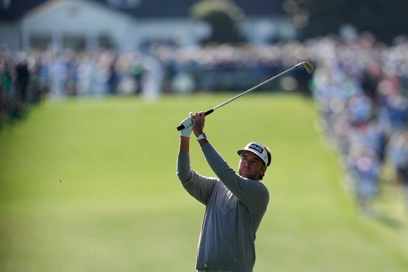Bubba Watson hits from the fairway on the first hole during second round at the Masters golf tournament at Augusta National Golf Club Friday, April 12, 2024, in Augusta, Ga. (AP Photo/David J. Phillip)