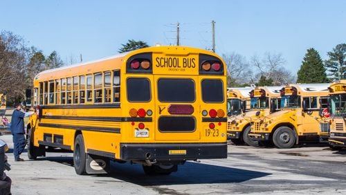 A school bus crash in North Carolina on Monday morning reportedly injured four people. (Jenni Girtman for The Atlanta Journal-Constitution)