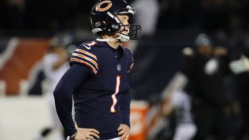 Cody Parkey reacts after missing a field goal attempt in the final moments of a 16-15 loss to the Eagles in the NFC wild-card game at Soldier Field.