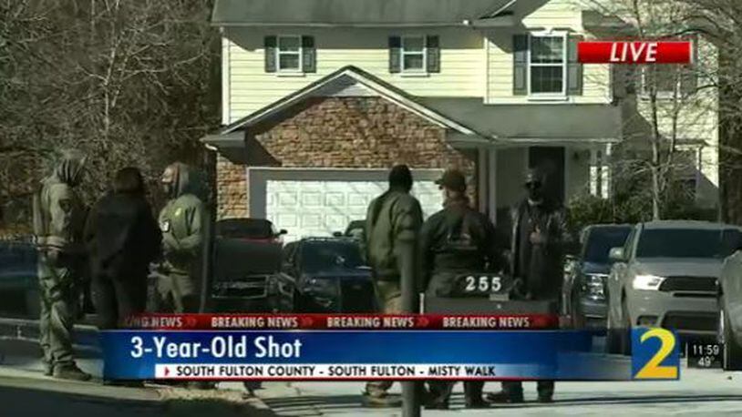 A 3-year-old was shot Wednesday morning at a South Fulton home.