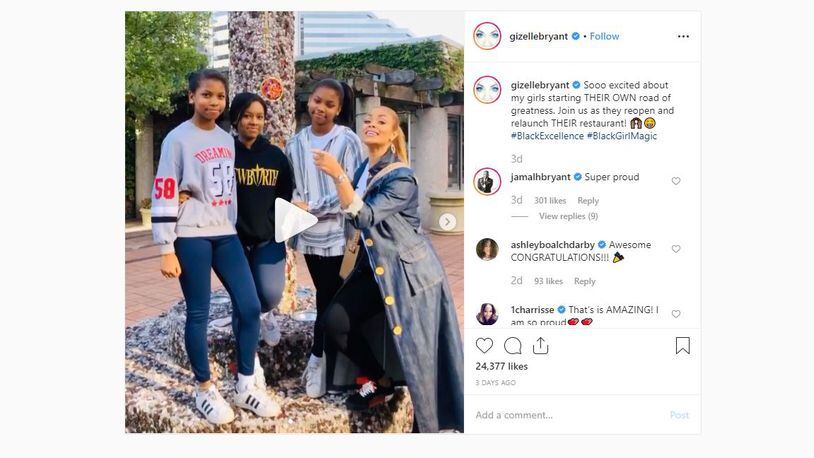 Gizelle Bryant posted a video on Instagram this week announcing that her three daughters "own a restaurant."