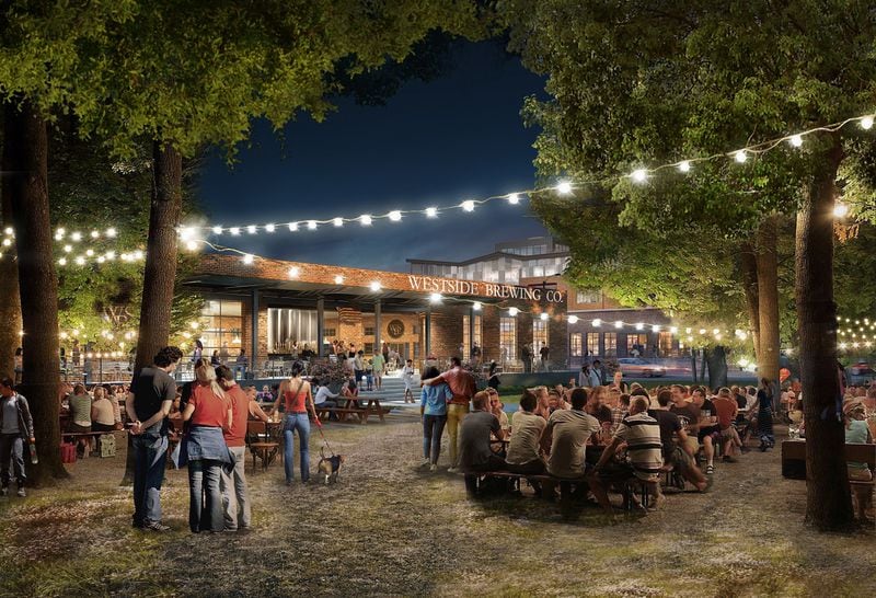 Rendering of a park and beer garden planned for the Works at Chattahoochee.