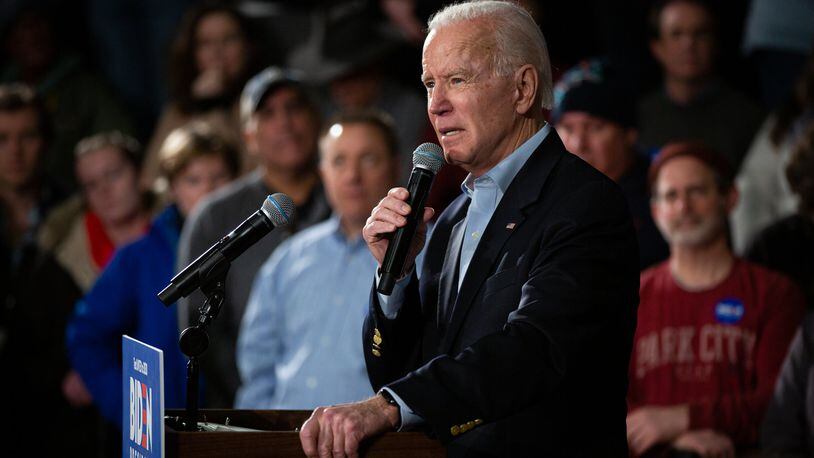 Former Vice President Joe Biden, a Democratic presidential candidate, campaigns at the Rex Theatre in Manchester, N.H., Feb. 8, 2020. He talked recently at length about how he overcame severe stuttering, raising awareness about the speech disorder. ELIZABETH FRANTZ / THE NEW YORK TIMES