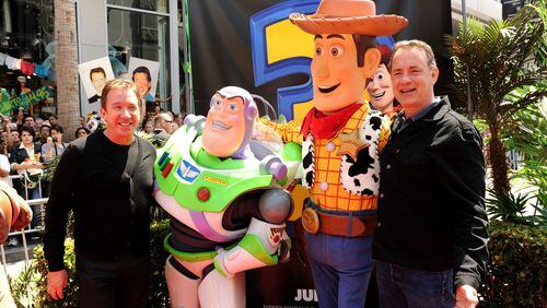 HOLLYWOOD - JUNE 13: Actors Tim Allen and Tom Hanks arrives at premiere of Walt Disney Pictures' "Toy Story 3" held at El Capitan Theatre on June 13, 2010 in Hollywood, California. (Photo by Kevin Winter/Getty Images)