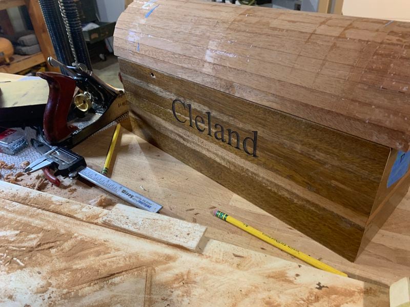 Max Cleland's old bed was turned into this box by Jim Galloway.
