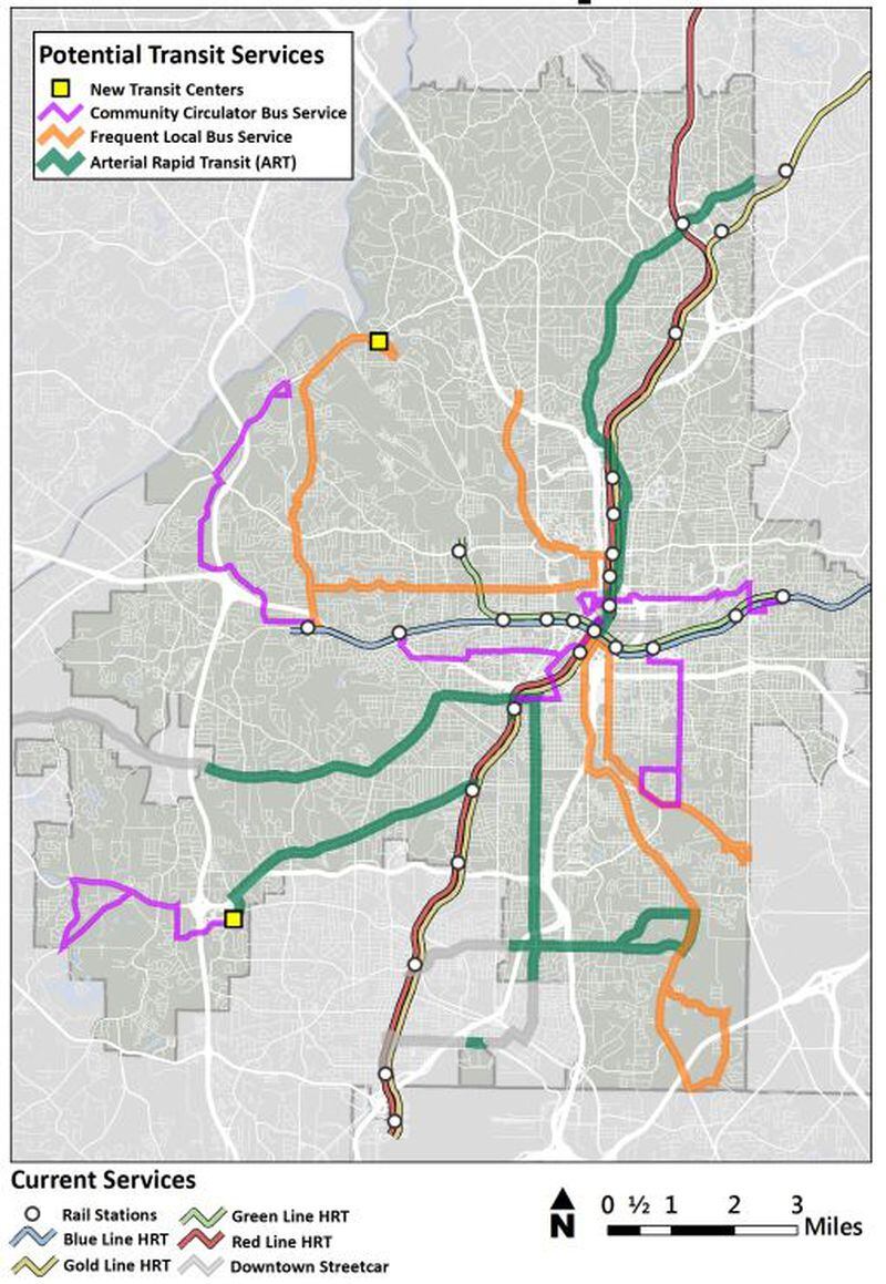 MARTA proposed several bus route changes, including more frequent bus services, increased service during off-peak hours and circulator routes for six neighborhoods (pictured) on Wednesday, May 11, 2016. Courtesy of MARTA.