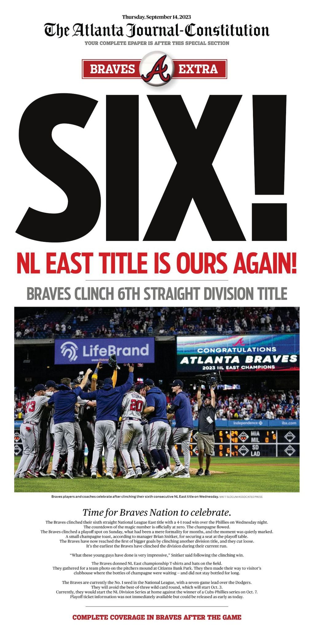 Congratulations Atlanta Braves Are 2023 NL East Champions Shirt