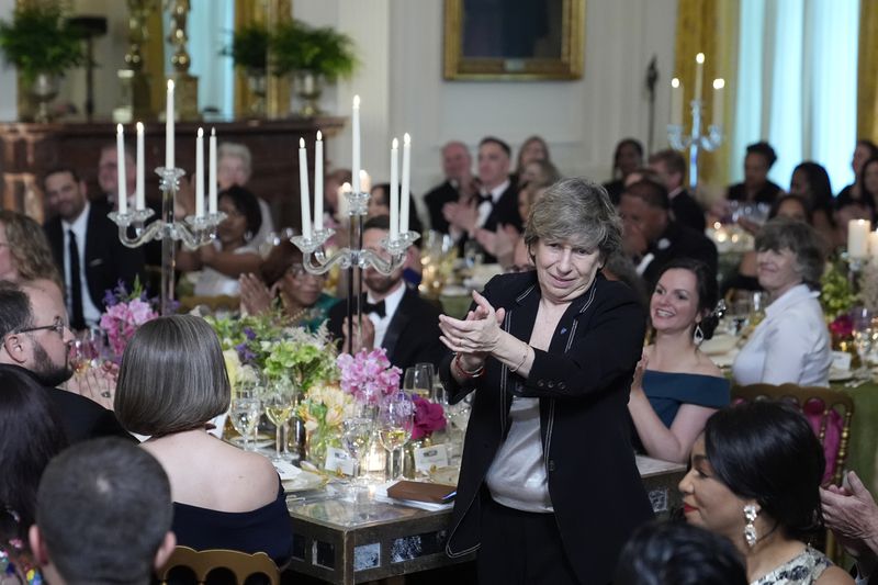 Randi Weingarten, president the American Federation of Teachers, stands to be recognized during a State Dinner at the White House in Washington, Thursday, May 2, 2024, to honor the 2024 National Teacher of the Year and other teachers from across the United States. (AP Photo/Susan Walsh)