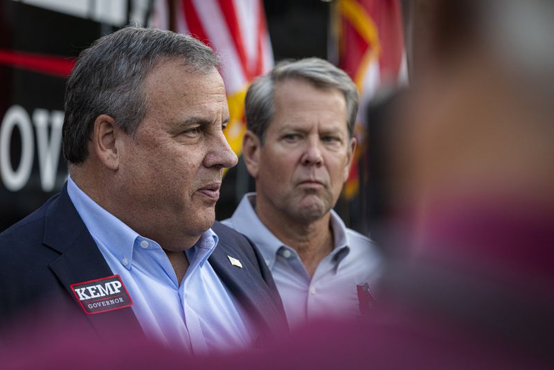 Former New Jersey Gov. Chris Christie (left) will be a guest at the Sea Island Summit with Georgia Gov. Brian Kemp (right).