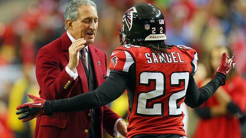 Falcons owner Arthur Blank and cornerback Asante Samuel had much to celebrate in 2012 when the team went 13-3 and appeared in the NFC Championship Game.