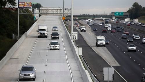 The Northwest Corridor Express Lanes stretch 30 miles along I-75 and I-575 in Cobb and Cherokee counties.    BOB ANDRES  /BANDRES@AJC.COM