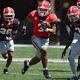Georgia running back Andrew Paul breaks away for yardage during the G-Day game on Saturday, April 13, 2024.  (Curtis Compton for the Atlanta Journal Constitution)