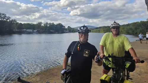 Kevin Loncher (left) and his brother Bill Bosworth (right) biked nearly 185 miles along the C&O Canal Towpath to help raise money and awareness for homeless veterans and the Plummer Home. (Photo Courtesy of Kevin Loncher)
