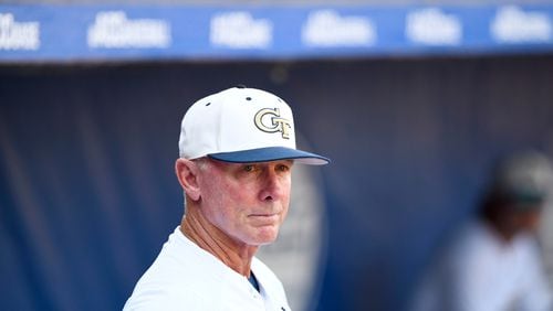 Georgia Tech head coach Danny Hall waits for the start of game fourteen of the 2019 ACC Baseball Tournament in Durham, N.C., Saturday, May 25, 2019. (Photo by Liz Condo, the ACC)