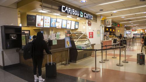 Caribou Coffee in the Hartsfield-Jackson international airport on Monday, December 9, 2022. Several retail and concession spaces are up for lease at the airport. CHRISTINA MATACOTTA FOR THE ATLANTA JOURNAL-CONSTITUTION.